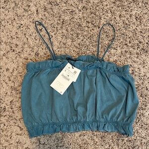 Zara Teal Gathered Waist Crop Top